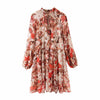 TEELYNN red chiffon flower mini dress vintage loose A-line long sleeve summer dresses beach elegant dress vestidos 2020 boho