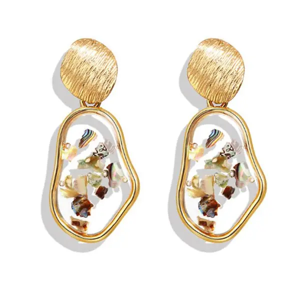 Boucles d'oreilles hippie pierre avec anneaux dorées-Bohème Legacy