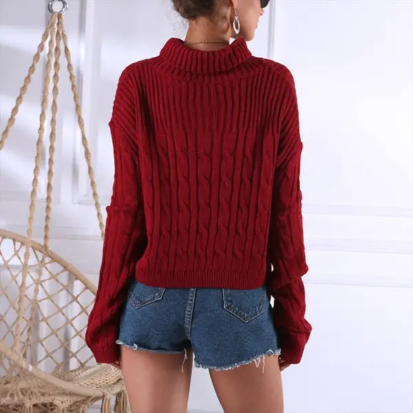 Pull rouge tricoté col roulé rouge vue de dos