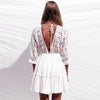 TEELYNN Sexy Backless deep v neck Mini Dress Women 2020 Summer Embroidery Cotton White Lace Dresses Short Tunic Beach vestidos