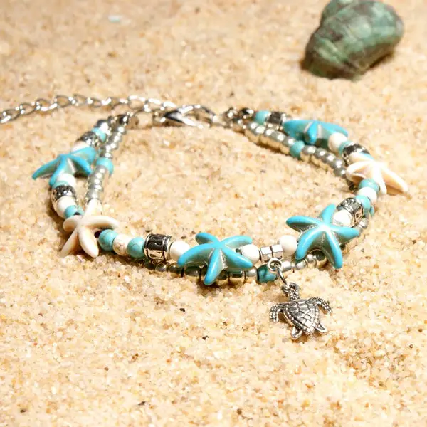 Bracelet de cheville étoile de mer et tortue