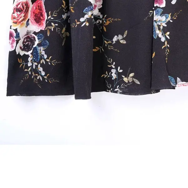Black Chiffon floral print Dresses 2017 new A-line Vinatge long sleeve sexy V-Neck Maxi Dress elegant casual chic women dress